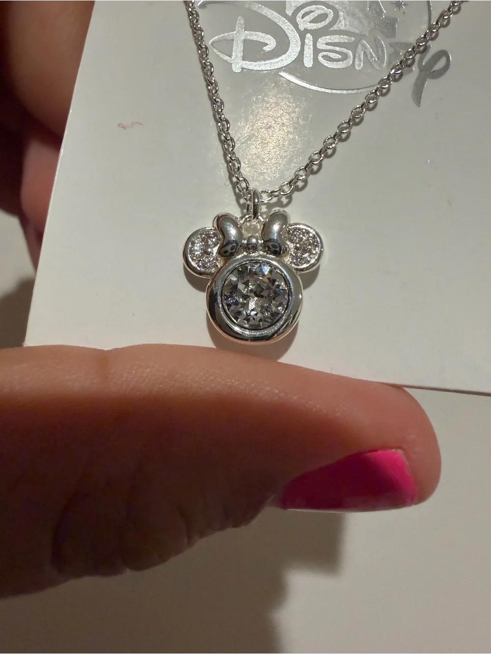 Disney Silver Minnie Crystal Necklace